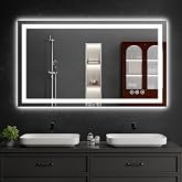 WISSMIELS 55"x30" LED Bathroom Mirror with Lights, Dimmable，Anti-Fog，Bathroom Vanity Mirror for Wall, Backlit + Front Lit, Memory Function, Shatter-Proof，Tempered Glass