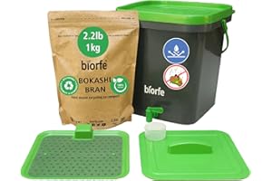 Biorfe Bokashi Indoor Compost Starter Kit All Seasons Bokashi Bran - Attractive Countertop Kitchen Odor Free Compost Bin - Composting Bucket Container with 2.2 lbs Organic Dry Bokashi Bran for Indoor