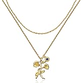 MTMY Birth Flower Necklaces for Women 18K Gold Plated Dainty Layered Birth Month Flower with Birthstone Pendant Necklaces Personalized Custom Floral Jewelry
