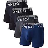 ANLIQI Men's Underwear Boxer Briefs Pack Bamboo Viscose Underwear Moisture Wicking & Breathable Men Underware with Fly 4 Pack