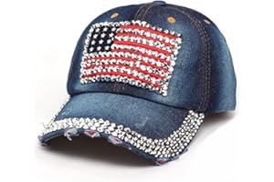 UPSMILE American Flag Baseball Cap Sparkle Rhinestone USA Flag Deim Hip Hop Hat