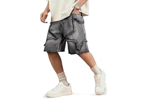 JMIERR Mens Baggy Jeans Shorts - Loose Fit Star Jorts Y2K Hip Hop Wide Leg Streetwear Vintage Denim Shorts