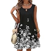 Zeagoo Womens Casual Summer Dresses 2025 Boho Sleeveless Sundresses with Pockets Pleated Beach Floral T Shirt Dresses
