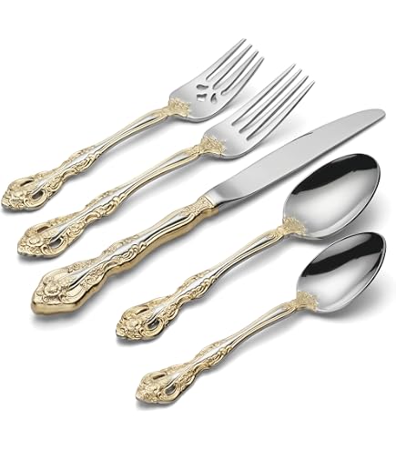 Mikasa Regent Bead Gold Besteckset, 65-teilig Für 12 Personen – Edelstahl Mit 24k Gold-Akzenten