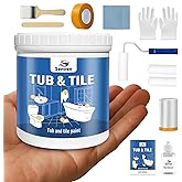 Tub and Tile Paint, Gloss White Paint Tub and Tile Refinishing Kit for Bathtub Porcelain Repair Scratches Cracks Chips on Porcelain Acrylic Enamel Cast Iron Tiles Sinks Toilets White 10-12 sq.ft 5oz