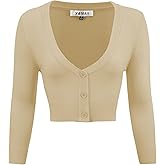 YEMAK Women's Cropped Bolero Cardigan – 3/4 Sleeve V-Neck Basic Classic Casual Button Down Knit Soft Sweater Top (S-4XL)