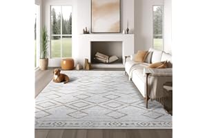 jinchan Area Rug 6x9 Moroccan Rug Low Pile - Living Room Taupe Washable Rug Soft Faux Wool Modern Geometric Stain Resistant Large Rug Indoor Non Slip Carpet for Bedroom Kitchen Dining Room Farmhouse