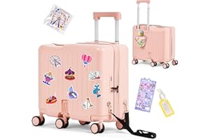 smilesun Kids Ride-On Luggage, 20" Hardshell Carry-On Suitcase with 6 Spinner Wheels, Foldable Pedal, Hidden Cup Holder & Combination Lock for Toddlers & Children (Light Pink, 20-inch)