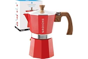 GROSCHE Milano 6 Espresso Cup, 9.3 oz Red Stovetop Espresso Maker - Italian Moka Pot