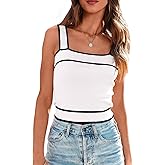 NALANISA Women's Trendy Summer Square Neck Crop Tank Tops 2026 Casual Color Block Knit Sleeveless Slim Fit Y2k Cami Shirts
