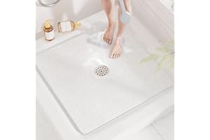 HITSLAM Square Shower Mat, 32 x 32 Inch Non Slip Bath Mat for Tub, Soft PVC Loofah Bathtub Mats with Drain Holes, Quick Dryin