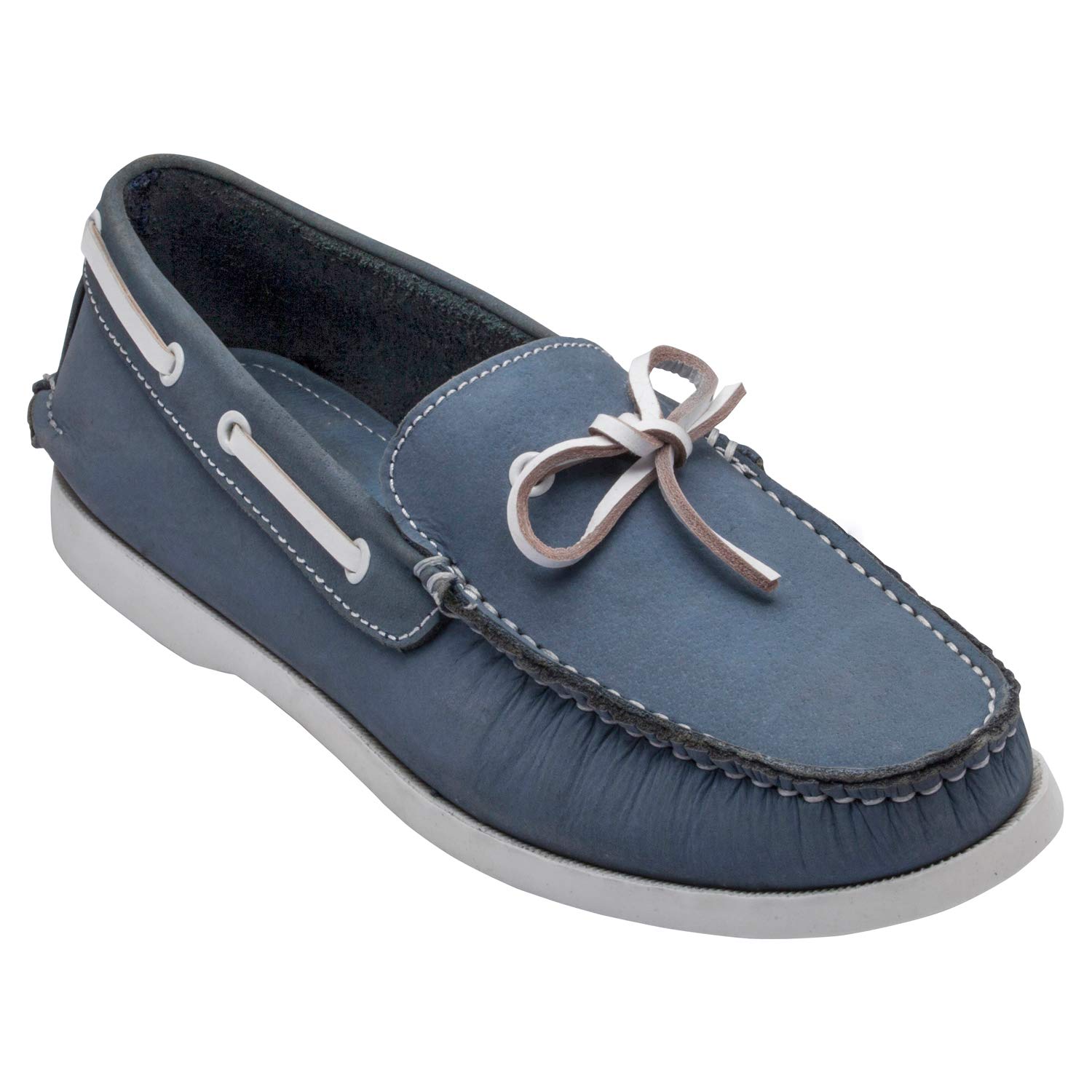 blue leather boat shoes