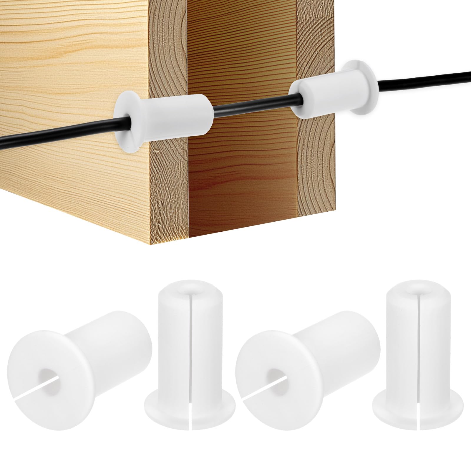 M METERXITY 4-Pack Cable Routing Kit, for 3/4 Inch Wall Hole Silicone Feed Through Wall Grommet Cable Punch Grommet Wall Hole Cover Bushing for Ethernet Cable [38mm Length, White]