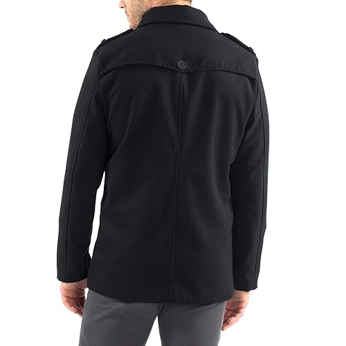 Alpine Swiss Jake Mens Wool Pea Coat Double Breasted Jacket Black