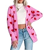 Women's Heart Knit Cardigan Valentines Long Sleeve Open Front Knitted Sweater Fall Spring Coat Tops Outwear