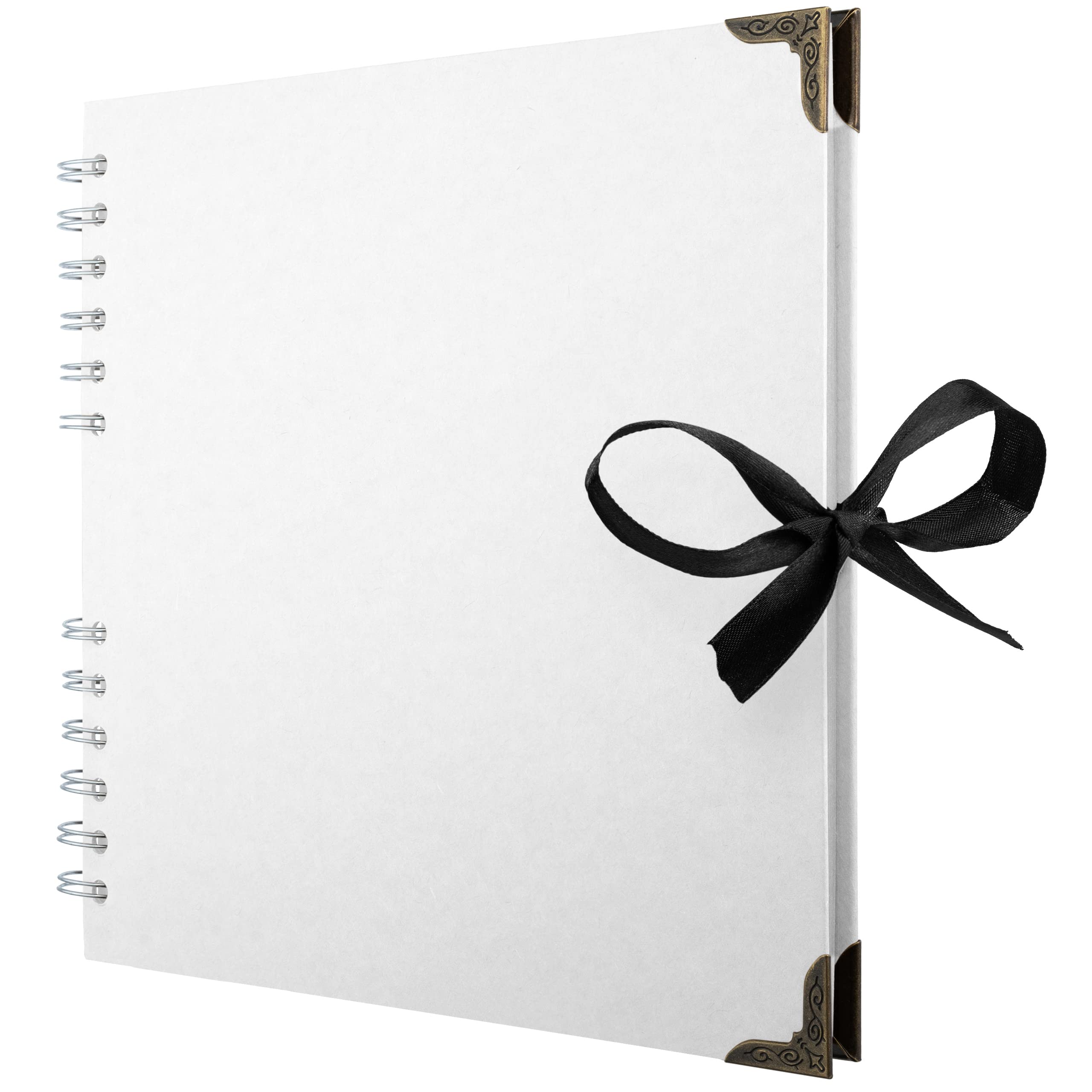 Bstorify Square Scrapbook Photo Albums 60 Pages (21 x 21 cm) White Thick Paper, Hardcover, Metal Corners, Ribbon Closure - Ideal for Your Scrapbooking Albums, Art & Craft Projects (White, 21 x 21 Cm)