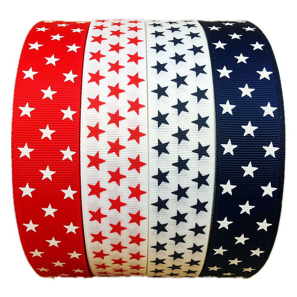 20 Yard (4 X 5yd) 1" Patriotic Star Grosgrain Ribbon for Hairbow Crafts
