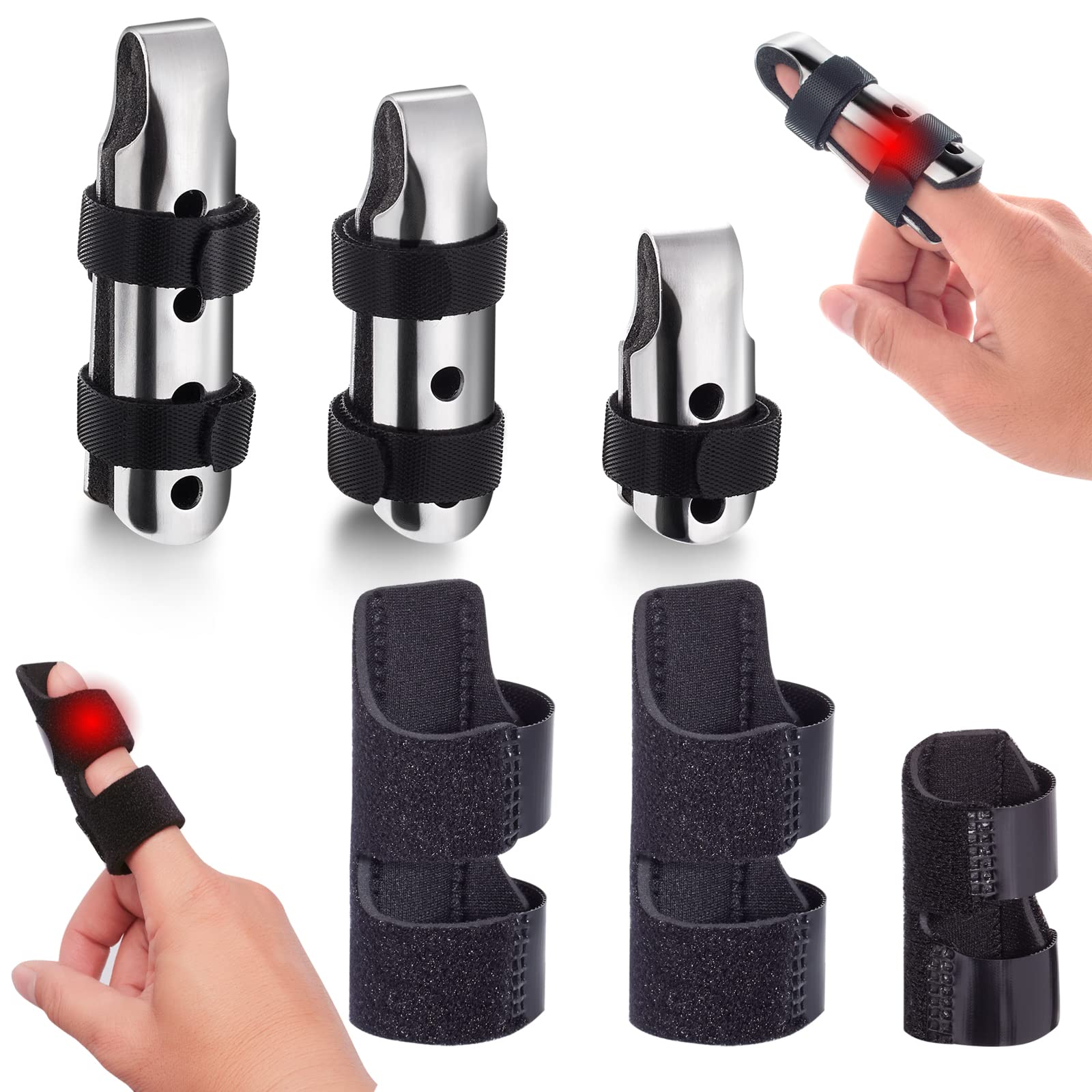 GIPIZI Trigger Finger Splints 6Pcs Finger Support Brace for Broken Fingers Straightening and Knuckle Immobilization, Metal Finger Stabilizer for Adults and Children