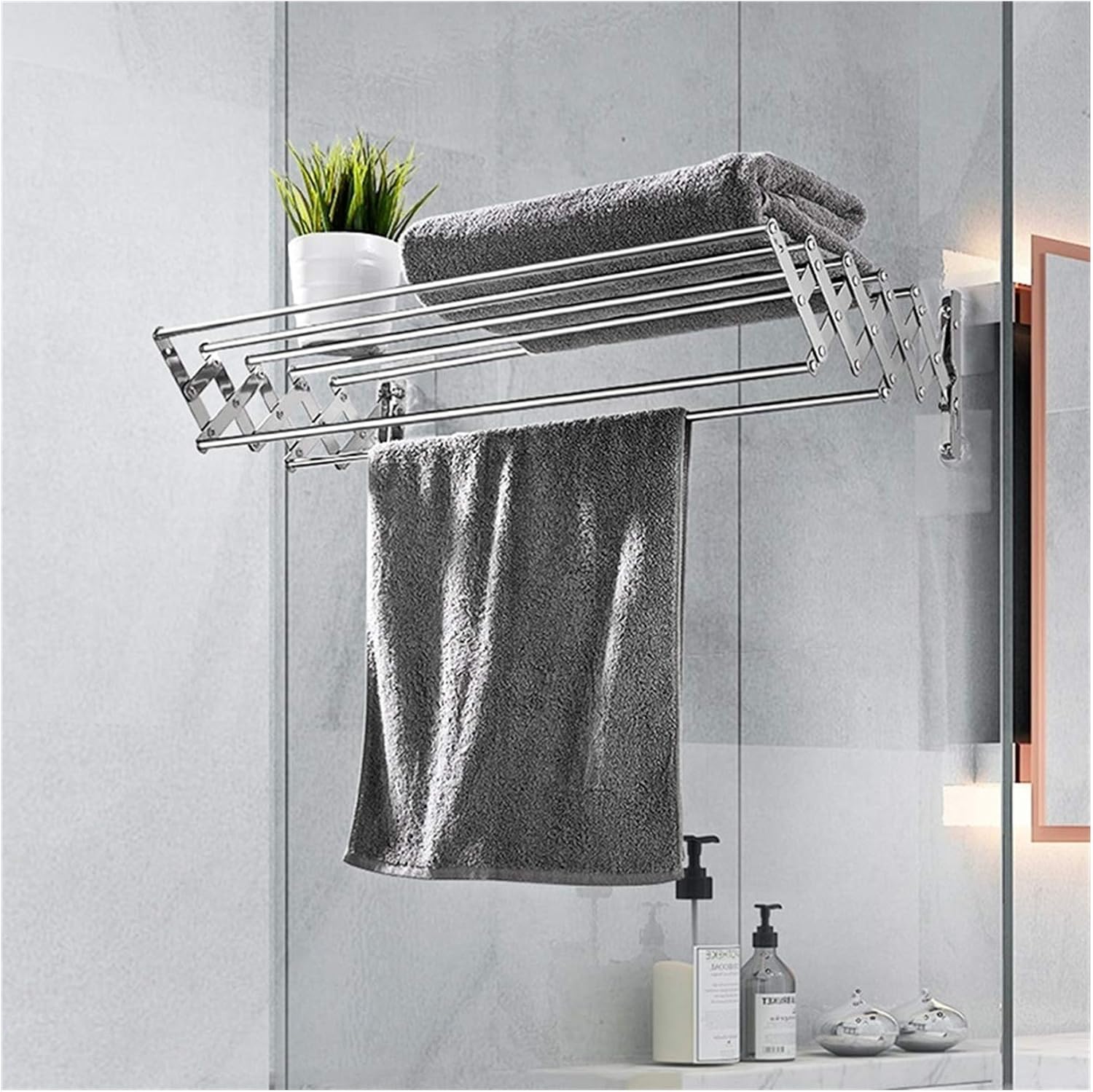 Balcony Stainless Steel Telescopic Durable Drying Rack Folding Towel Rack Wall Hanging Clothes