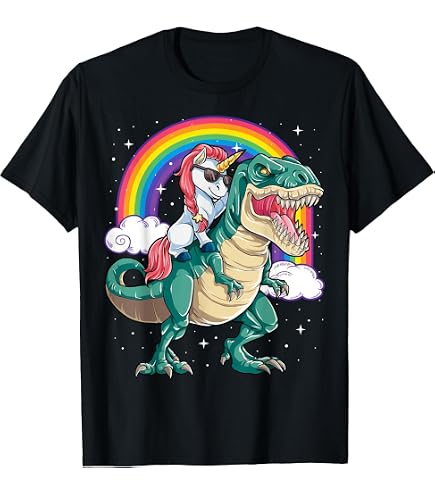 Amazon.com: Unicorn Riding T rex Shirt Dinosaur Boys Girls Kids