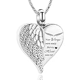 Yinplsmemory Love Heart Urn Necklace for Ashes Keepsake Memorial Cremation Jewelry Stainless Steel Angel Wing Heart Urn Locket Ashes Holder Memorial Urn Jewelry for Human/Pet Ashes