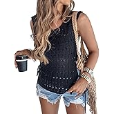 CHICME Womens Sweater Vests Knit Sleeveless Side Tie Crochet Top Fall Crewneck Hollow Out Beach Tank Cover Ups