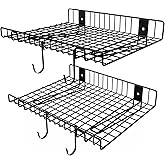 2 Pack Garage Wall Shelf, Wall Mounted Storage Shelves, Heavy Duty Metal Shelves for Room Wall, Loads 80 LBS Floating Shelves Mesh Storage Rack for Garage, Office, Basement,Wall Cabinet and Kitchen