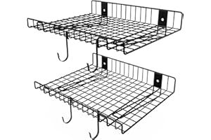 RICIAKIK 2 Pack Garage Wall Shelf, Wall Mounted Storage Shelves, Heavy Duty Metal Shelves for Room Wall, Loads 130 LBS Floating Shelves Mesh Storage Rack for Garage, Office, Basement,Wall Cabinet and Kitchen