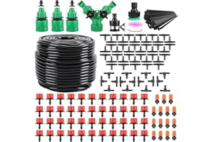 ABAKUKU Drip Irrigation System, 164FT Garden Irrigation System 1/4, Blank Distribution Tubing Watering Drip Kit Automatic Irrigation Equipment for Garden Greenhouse, Flower Bed,Patio,Lawn
