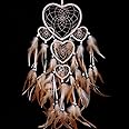 WESTONETEK Large Handmade Dream Catcher Traditional Dreamcatcher Feather Wall Hanging Decoration Ornaments Five Hearts Beige