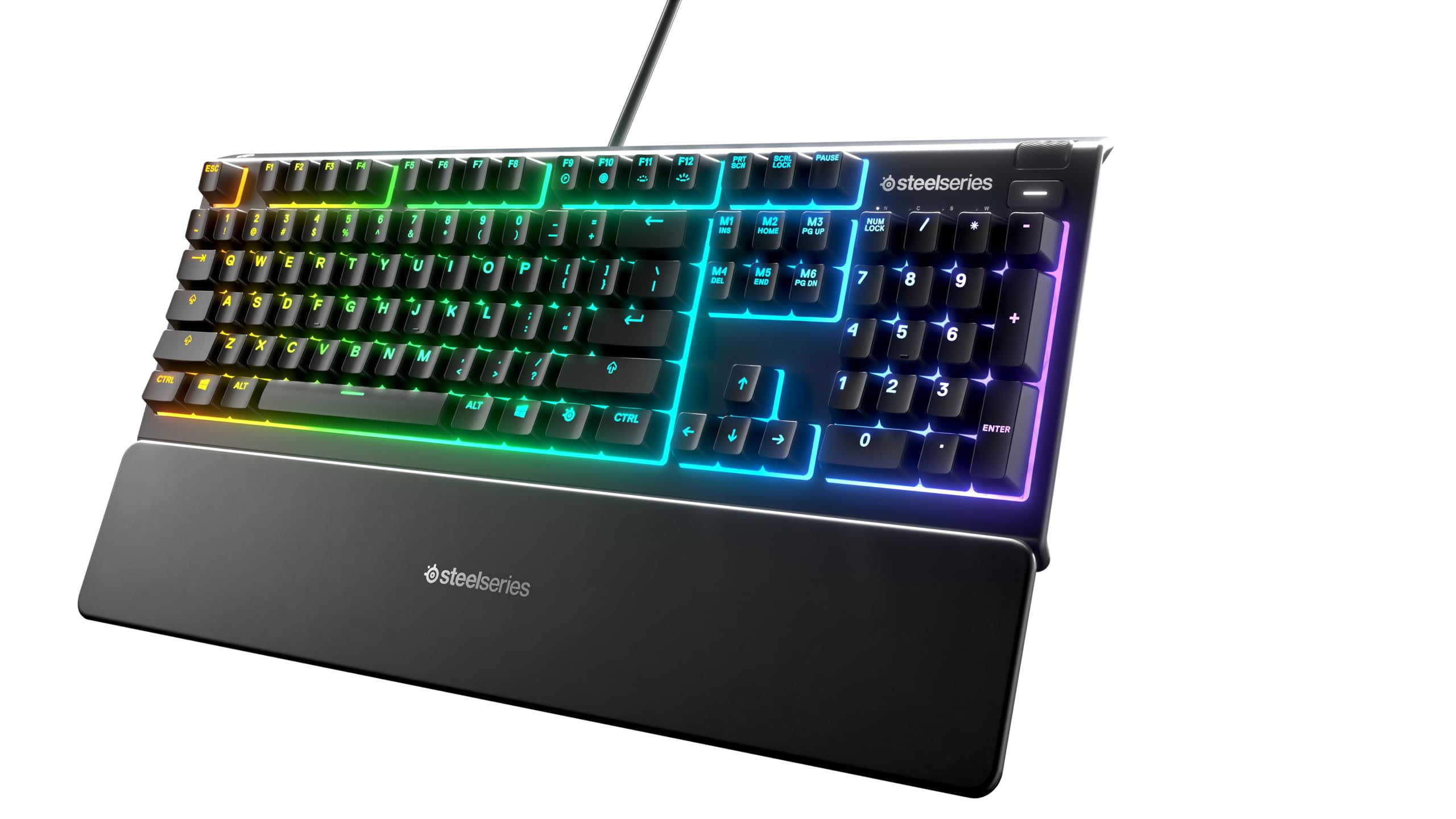 SteelSeries Apex 3 - Gaming Tastatur - 10-Zonen RGB-Beleuchtung - Premium magnetische Handballenauflage - Amerikanisch (QWERTY) Layout, Schwarz