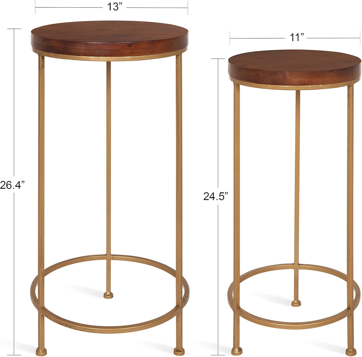 Kate and Laurel Espada Metal and Wood Nesting Tables 2 Piece Set, Walnut Top with Gold Base: Kitchen & Dining