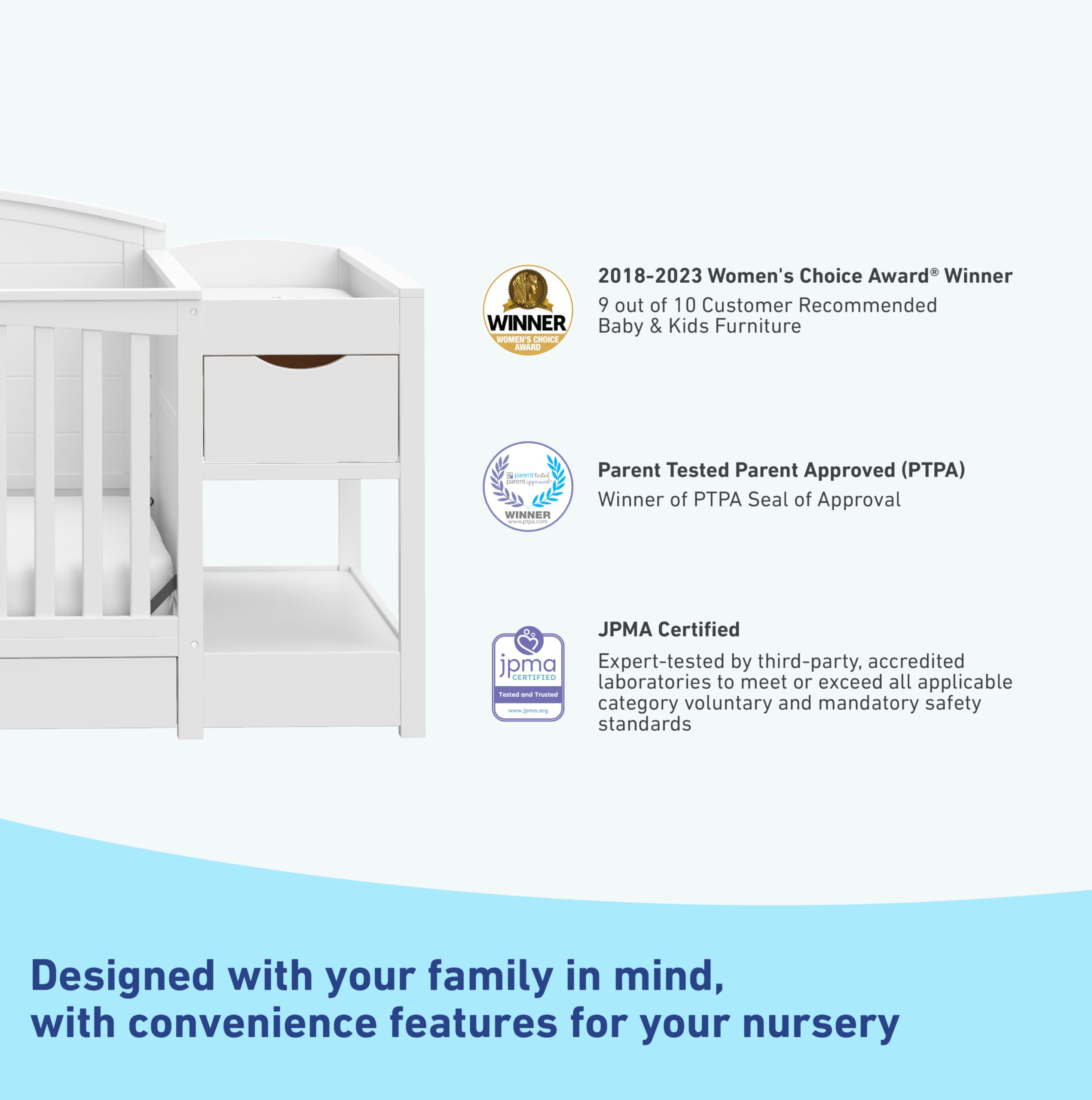 Graco Bellwood 5-in-1 Convertible Crib & Changer with Drawer (White) - GREENGUARD Gold Certified, Full-Size Storage Drawer, Converts to Toddler Bed and Full-Size Bed