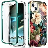 Turquiase Cute Flower Case for iPhone 13/14 6.1 inch Built with Screen Protector, Lightweight and Stylish Full Body Shockproof Protective Rugged TPU Case for Women/Girls