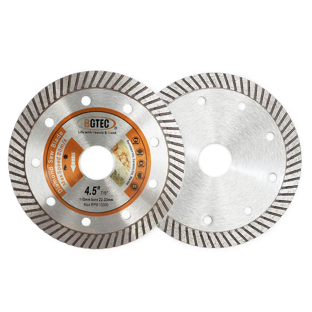 BGTEC Diamond Tile Blade 2PCS 115mm Super Thin Turbo Rim Concrete Porcelain Saw Blade with 22.23mm Arbor for Cutting Porcelain Tile Ceramic Granite Marble Hard Material Cutting Disc