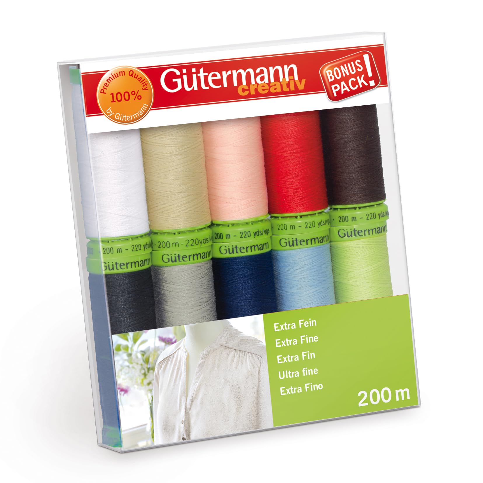 Gütermann creativ Sewing Thread Set with 10 spools Extra Fine 200 m in Basic Shades