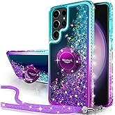 Silverback for Samsung Galaxy S23 Ultra Case, Moving Liquid Holographic Glitter Case with Ring Stand, Girls Women Bling Diamond Slim Protective Case for Galaxy S23 Ultra - Purple