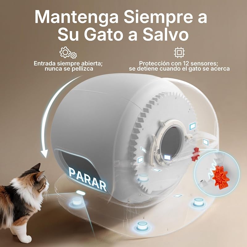 PUROBOT MAX 3 Arenero Gatos Autolimpiable, Entrada Mayor, Eliminación Múltiple de Olores, Arenero Autolimpiable para Gatos, Anti-Fugas, xSecure/Control de APP/76L, para Varios Gatos
