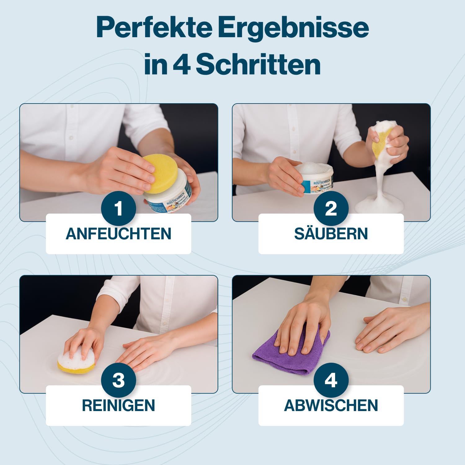 Rokitta’s Rostschreck Putzstein Universalreiniger – Ceranfeldreiniger & Reinigungsstein mit Schwamm – Universalstein Putzpaste für Bad, Backofen & Silgranit – Grüner Putzstein, 300 g 5