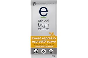 Ethical Bean Fairtrade Organic Coffee, Sweet Espresso Medium Dark Roast, Whole Bean Espresso Coffee