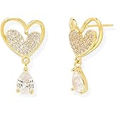Jean Beau Gold Heart Drop Stud Earrings for Women, Valentine Dainty 14k Gold Plated Hypoallergenic Earrings Fashion Prom Outfit Accessories Jewelry Gift