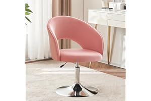 Furnimart Pink Velvet Vanity Chair Vanity Stool with Back, Height Adjustable Swivel Accent Chair with Backrest, Round Makeup Chair for Vanity Living Room Bedroom (Pink)
