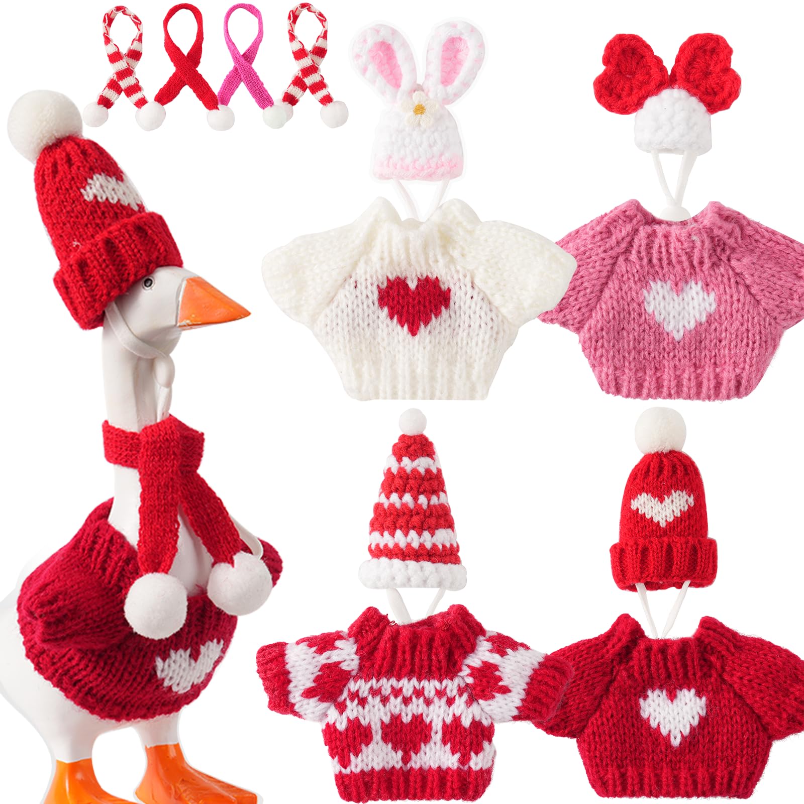 linastu 4 Set 7inch Desk Goose Outfits, Mini Desktop Goose clothes Desk Goose Accessories Set for Magnetic Goose Statue (Hat+Scarf+Cloth) Red 2.0