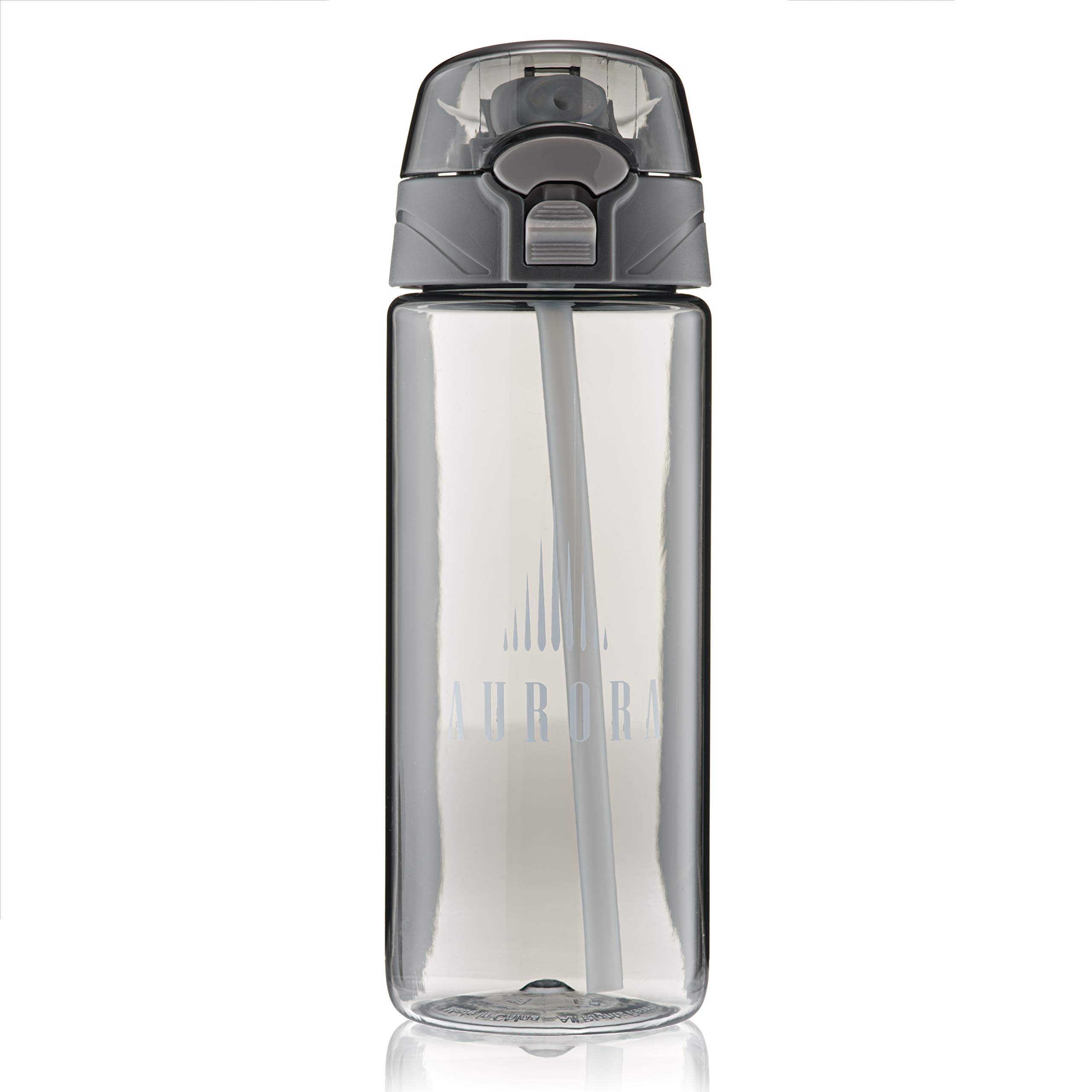 AUR 500ml Transparent Plastic Water Bottle with Straw Sports Cap Lock Lid BPA Free Tritan Reusable Leakproof Bottle with Carry Loop for Gym Office Travel Grey