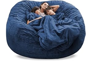 AHWEKR Bean Bag Chair Cover, Durable Comfortable Chair PV Fur Bean Bag Sofas Faux Fur Sofa Living Room Sofa Bed Large Bean Bag Chairs for Adults (No Filler,Cover only) 7ft Dark Blue