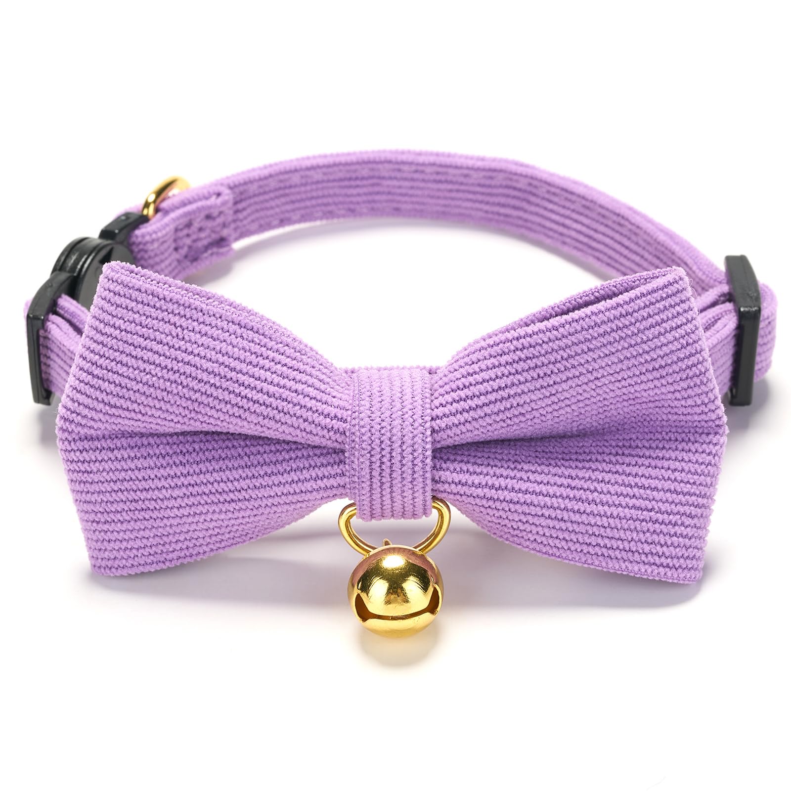 YUDOTE Ultra-soft Collar Natural Cotton Corduroy Made for Cats with Sensitive Skin,Lightweight Kitten Collars with Quick-release Buckle and Removeable Bow-tie,Purple Pack of 1