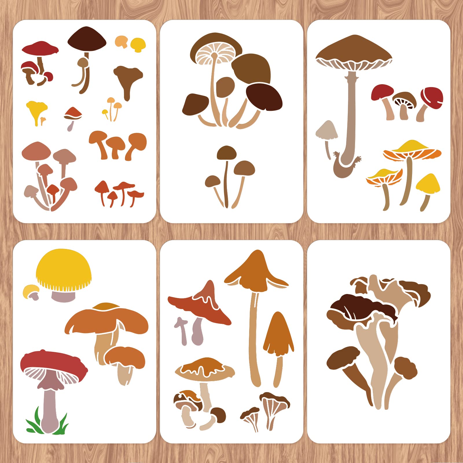 INFUNLY 6pcs Mushroom Wall Stencils for Painting 11.7x8.3 Tile Stencil Set Reusable Plastic Wall Stencils Template for Painting on Wood Wall Furniture Floor Tiles Fabric DIY Home Decor