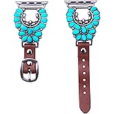 38mm, 40mm, 41mm compatible for Apple Watch Series 8,7,6,5,4, and SE Small Versions, Western Faux Turquoise Genuine Leather Band No. 25