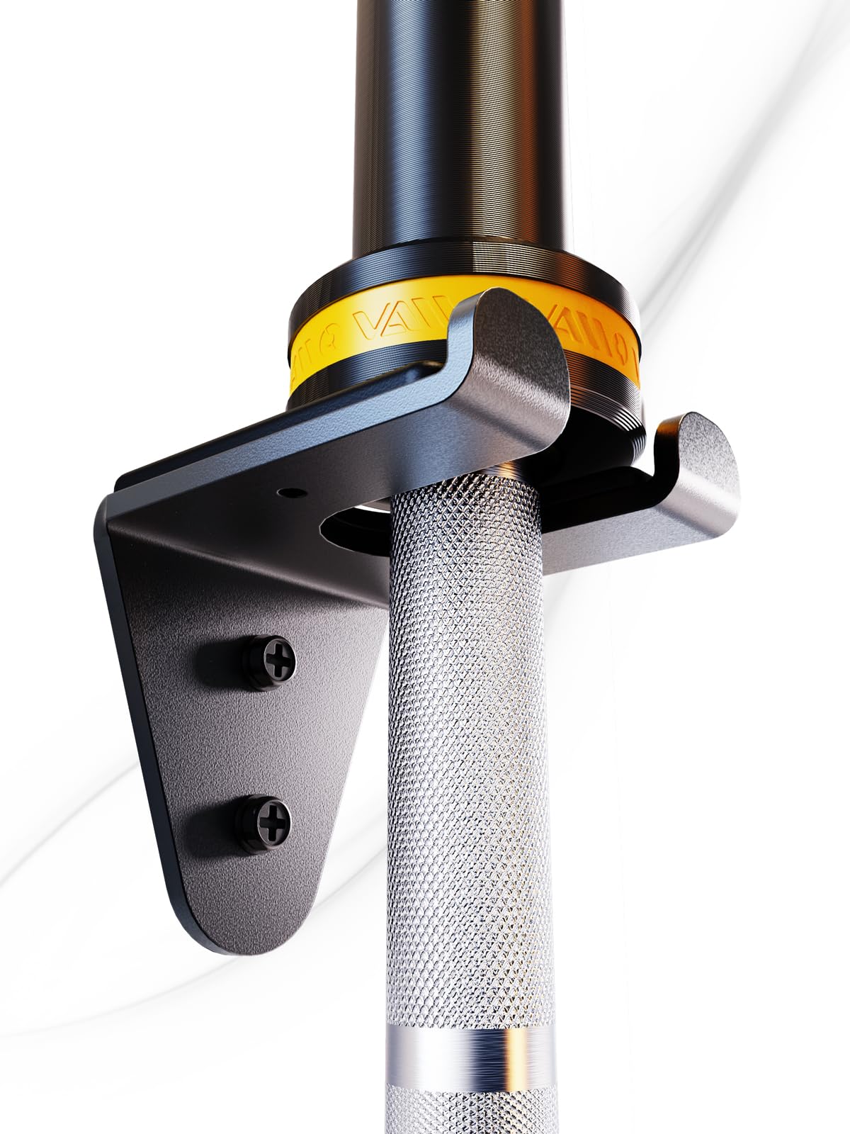 VAIIO Single Olympic Barbell Hanger,Garage Gym Bar Wall Rack,Vertical Barbell Mount Rack,Black Powder Coated,Space Saving Commercial or Home Gym Accessory,Holds Under 33mm Bar Size (Black)