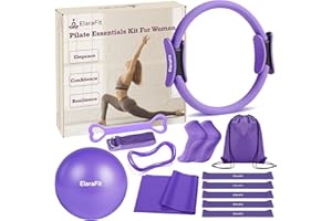 ElaraFit Home Pilates Kit for Women Purple Pilates Equipment Ring and Ball Set Magic Circle Hoop with 5 Resistance Bands Compact Toning Fitness Essentials Starter Set Accessories